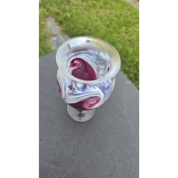 Ron Hinkle Art Glass Vase 2006 Iridescent Swirl Pedestal Signed Handmade Decor - Picture 6 of 12